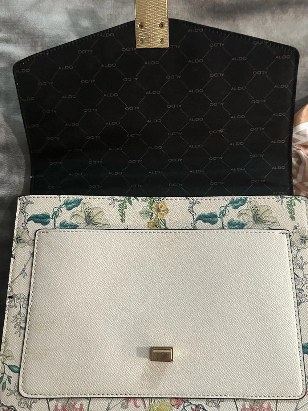 Aldo Floral Print Satchel with Tan Silk Scarf Accent